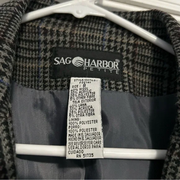 Sag Harbor women’s 8 gray plaid wool blazer jacket academia preppy fall winter - Picture 3 of 8